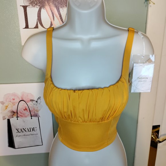 Square neck ruched solid ribbed backless cami crop top
